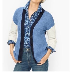 Talbots Navy and Cream Colorblock Cardigan